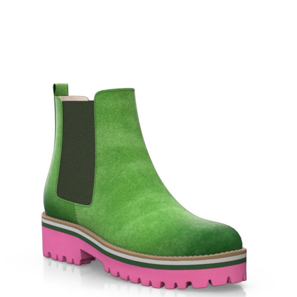 Girotti Strong Sole Ankle Boots in Lime Green and Pink, Women's Italian Size 40